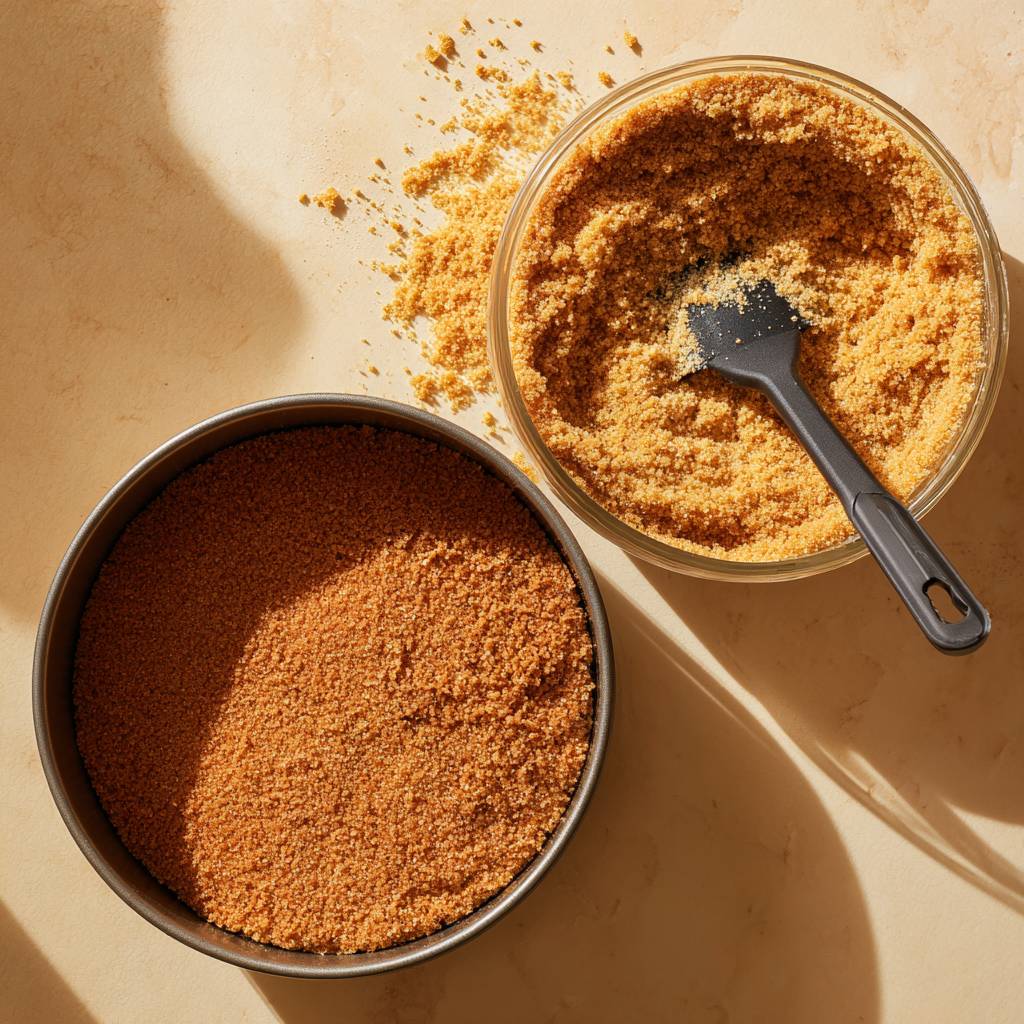 Ginger snap crust mixture pressed into a 9-inch springform pan.