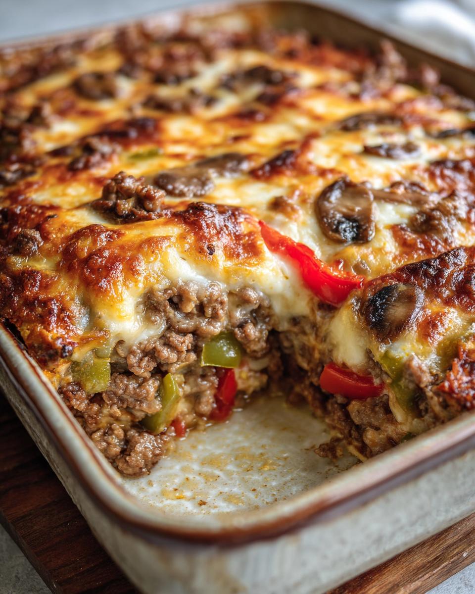 Amazing High Protein Low Carb Philly Cheesesteak Casserole